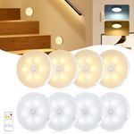 COTLEDL 8 Pack Motion Sensor Lights Indoors,12 LEDs Stair Lights with Remote Control,5 Modes USB Charging Cupboard Lights Warm/Cool White,Dimmable LED Night Light for Closet,Hallway,Kitchen,Cabinet