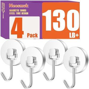 Neosmuk Magnetic Hooks,130lb+ Heavy Duty Magnet Hooks for Cruise Cabins and Refrigerator,for Hanging Towels, Coats, Bags on Door and Metal Walls(Silver, Pack of 4)