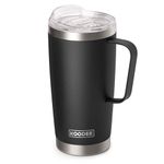 koodee 20 oz Insulated Coffee Mug with Lid and Handle, Stainless Steel Double Wall Vacuum Camping Mug Travel Coffee Tumbler with Straw (Black)