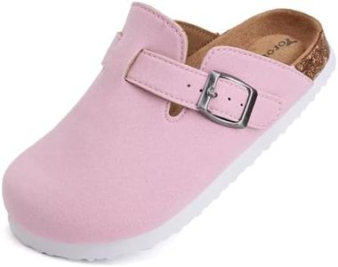 Torotto Kids Suede Clogs Cork Footbed Toddler Slippers with Arch Support & Adjustable Straps for Boys Girls Indoor & Outdoor (JC-Pink, 30)