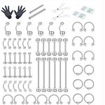 MILACOLATO 60Pcs Professional Piercing Kit 316L Stainless Steel Nose Ring Horseshoe Lip Tongue Eyebrow Rook Septum Tragus Cartilage Body Piercing Ear Navel Rings Barbells 14G 16G 18G