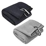 Tri-fold Golf Towel, 2-Piece Set Microfiber Fabric Waffle Pattern Golf Towel With Carabiner Clip, Highly Absorbent, for Hanging on Golf Club Bag, Fitness Sports Yoga Gym, Gift, 60 * 40cm