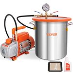 VEVOR 5 Gallon Vacuum Chamber and 3.5 CFM Pump Kit, Tempered Glass Lid Vacuum Degassing Chamber Kit, Single Stage Vacuum Pump with 250 ml Oil Bottle, for Stabilizing Wood, Degassing Silicones, Epoxies