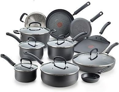 T-fal Ultimate Hard Anodized Nonstick Cookware Set 17 Piece, Oven Broiler Safe 400F, Lid Safe 350F, Kitchen Cooking Set w/Fry Pans, Saucepans, Saute Pan, Griddle, Pots and Pans, Dishwasher Safe Black