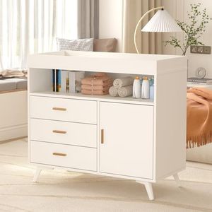 Baby Changing Table Dresser for Infants, 3-Drawer Changer Dresser with Removable Changing pad, Dresser with Changing Table Top, Dresser for Nursery, Wood Diaper Changing Station