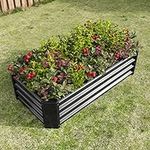 FOUBAM Galvanized Raised Garden Bed for Vegetables,Planter Raised Garden Boxes Outdoor,Metal Raised Garden Beds Steel Kit for Vegetables Flower Herb Patio Black Rectangle