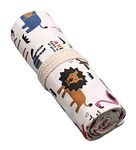 Anawakia Wrap Canvas Pen Roll Pencil Wrap Portable Pencil Roll Pencil Holder Travel Pen Holder Coloured Pencils Pencil Case Roll-up Pencil Case Bag Organiser (Animal, 36 Slots)