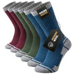 Stoeury Cushioned Walking Hiking Socks Men, Anti Blister Merino Wool Socks, Breathable Wool Crew Sports Work Running Sock 3 Pairs, Multicolor 9-12