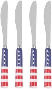 International Silver Stars and Stripes Spreader Set of 4 - Patriotic Ceramic Handle Cheese Spreaders with Stainless Steel Blades for Entertaining
