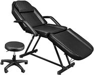 OmySalon Massage Salon Tattoo Chair Esthetician Bed with Hydraulic Stool,Multi-Purpose 3-Section Facial Bed Table, Adjustable Beauty Barber Spa Beauty Equipment, Black