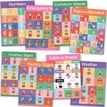 Hubble Bubble Kids Sign Language Posters for Classroom - 8 Pack Includes ASL Alphabet Poster, Family, Clothes, Emergency Signs. Posters for Classrooms 13x17 Dry Erase