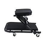 BOOMSTART 40” Folding Car Creeper, 2 in 1 Mechanics Creeper Seat, Large Padded Crawler Stool, 150kg Heavy Duty Garage Workshop Stool with 6 360° Rotatable Rolling Wheels for Under Car Repair