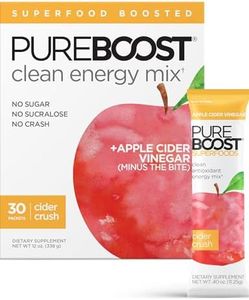 Pureboost Superfoods Clean Energy Booster with Apple Cider Vinegar. Refreshing Energy Drink Mix with 1,000 mg of ACV with The Mother. Sugar-Free Energy. No Sucralose (Cider Crush, 30 Count)