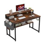 CAIYUN 47 Inch Computer Desk, Home Office Desk with Storage Shelf and Bookshelf Storage Bag, Study Table Writing Table Modern Design Simple Style Space Saving, Rustic Brown