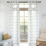 NAPEARL Faux Linen Semi-Sheer Living Room Window Curtain Panels Geometric Jacquard Design Set of 2 Pieces (52" Wx108 L, Gray 2)