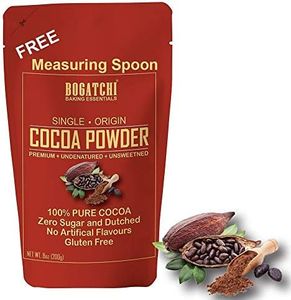BOGATCHI Dutched and Natural Cocoa Powder for Cake, Gluten Free | No Sugar | Vegan | Keto Chocolate, Dark Unsweetened Cocoa Powder, 200g + Free Measuring Spoon