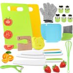 Montessori Kitchen Tools Kid Safe Knife Set for Kids Cooking Sets Real,Cutting Board with Gloves Peeler Fruit and Vegetable Crinkle Cutter