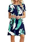 MOLERANI Summer Dresses for Women UK Casual T-Shirt Dress Short Sleeve Ladies Beach Dress (L, Print Blue)