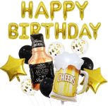 Xugoox Beers Mug & Whiskey Bottle Balloons Set for Men Women Birthday Happy Birthday Banner Balloon Decorations Gold Star Large Foil Balloons Confetti Balloons Beer Balloons for Baby Shower, Gold Black Birthday Party Decorations Beer Party Supplies