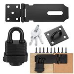 QOOSIKICC Padlock Hasp Kit, Deadbolt Lock Hasp with Padlock & Screws, Lock Device Security Hasp for Bedroom, Garden, Shed, Garage, Cabinet Door (Black)