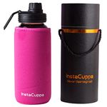 InstaCuppa Borosilicate Glass Water Bottle 650 ML with Innovative Time Markings, BPA Free, Wide Mouth Sports Sipper Lid with Carrying Loop, Removable Neoprene Silicone Sleeve, Pink