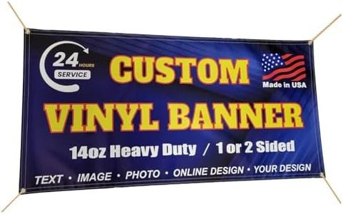 14oz Custom Vinyl Banner, Full Color, Premium Coated Material, Heavy Duty Sign, Backdrop, Indoor / Outdoor, For Advertising, Tadeshow, Occasions, Online Design or Print Your Design, 1 or 2 Sided (2 X 5 ft (H X W))