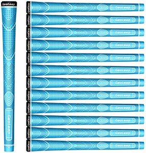 Geoleap Glory-T Rubber Golf Grips Set of 13-Thumb Pattern, Soft Feel, Anti-Slip, Standard/Midsize,6 Colors Optional, Comfortable Hybrid Golf Club Grips (Lignt Blue, Midsize)