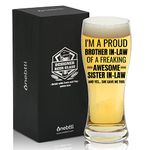 Gifts for Brother in Law, Beer Glass Funny Gift Idea for Christmas, Father's Day, Birthday, Box and Greeting Card Included