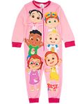 CoComelon Girls Onesie in Pink | Kids All In One Fleece Loungewear | JJ Cody Nina Bella Cece Fun Cosy PJs Sleepsuit Nightwear | Pajama Bodysuit Romper Merchandise Gift for Children