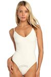 SIGHTBOMB V NECK BODYSUIT SHAPEWEAR FOR WOMEN (M, WHITE)