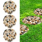 River Rock Stepping Stones Outdoor for Garden Walkway, 10 inch Diameter 3 Pcs Round Shape Paver Step Stones Polished Pebble River Stone Mat for Yard Lawn Patio Pathway Walk Way