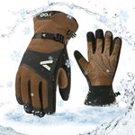 Vgo... -20℃/-4°F Men's Winter Warm Waterproof Work Gloves,Cold Weather Work Glove,Insulated,Goat Leather Gloves,Touchscreen(Brown,Size L,GA7760FLWP)