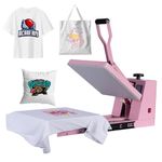 Pochita 15x15 Manual Heat Press Machine with Slide-Out Base — Clamshell Style, Adjustable Pressure, Digital Time & Temperature Control, Pink Model, for T-Shirt and Fabric Printing