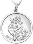 Alexander Castle Mens Extra Large Reversible 925 Sterling Silver St Christopher Pendant Necklace - 30mm with 20" Sterling Silver Chain & Jewellery Gift Box