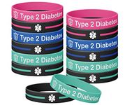 (12-pack) Type 2 Diabetes Hidden Message Medical Alert, T2 Diabetic Wristbands Bracelets Silicone ID Band Men Adult Ladies Medic Gift, Stretch Wristbands Unisex Size for Women Men Teen