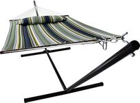 Sorbus 2-Person Stylish Hammock with Stand- Premium Cotton 53" Large Hammock Bed- Spreadedbars & Pillow Included- Heavy Duty 450lbs Portable Hammock for Garden Yard Patio Outdoor Camping- Washable