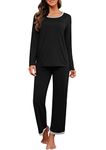 PrinStory Pajama Sets for Women Long Sleeve Sleepwear Soft Pjs Set Black