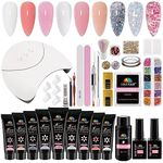 EBANKU Poly Nail Gel Kit, 9 Colors Nail Extension Gel Builder Gel Kit with Lamp False Nail Tips Slip Solution, Complete Poly Gel Beginner Starter Kit for Women Manicure
