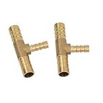 Pysrych Brass Hose Barb Fitting Reducing Tee 5/8" Barbed x 1/2" Barbed x 5/8" Barbed Reducer T-fitting 2pcs