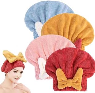 4 Pcs Super Absorbent Hair Towel Wrap for Wet Hair, Microfiber Hair Towel Wrap, Bow-Knot Shower Cap- Coral Fleece Dry Hair Hat, for Wet Hair Long Thick Curly Hair