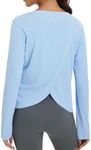 BALEAF Women's Long Sleeve Workout Tops Athletic Shirts Split Back Running Gym Quick Dry Sun Protection UPF 50+ Light Blue L