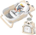 Collapsible Baby Bathtub for Newborns with Thermometer and Soft Floating Cushion Portable and Foldable Travel Baby Boy Bath Tub for Infants to Toddler 0-36 Month (Beige)