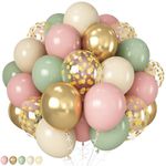 HILAVO Pink and Green Balloons Retro Sage Green Pink Metallic Gold Confetti Balloons Olive Green Gold Pink Beige Latex Balloon for Jungle Safari Christmas Nutcracker Woodland Birthday Party Decoration