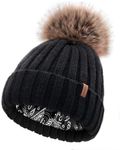 FURTALK Toddler Beanie Satin Lined Baby Boys Girls Winter Hats Pom Pom Beanies for Kids Black