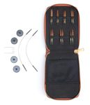 KnitPro Ginger Knitting Needle Set - Mini Interchangeable Pins, 2 25cm Cables, End Caps, Cable Keys, Faux Leather Case, 3,3.5,4,4.5,5,5.5,6mm