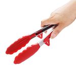 Baskety Silicone Cooking Tongs?Kitchen Food Tongs?Stainless Steel Material with Heat Resistant Premium Silicone Grip for BBQ Grilling Turner Cooking Tips, 12" Inch (RED)