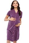 ZEYO Women's Cotton All Over Print Knee Length Maternity & Feeding Short Nighty (ZMFSFO-5635-PP-XXL, Purple, 2XL)