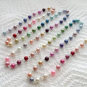 Beading Station Handcrafted Silver Wire Wrapped Glass Pearl Bead Chain for Jewelry Makinig 39-Inch One Meter