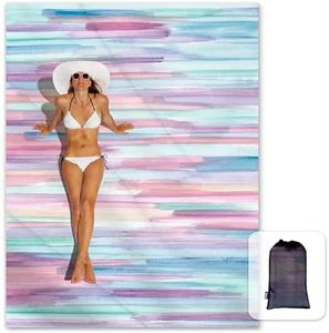 Sunlit Silky Soft 106"x81" Sand Proof Beach Blanket Sand Proof Mat with Corner Pocket and Mesh Bag for Beach Party, Travel, Camping and Outdoor Music Festival, Watercolor Painting Macaron Blue