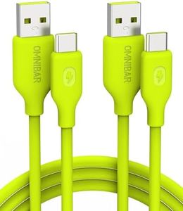 Omnibar Soft Silicone USB A to USB C Cable (6FT, 2-Pack), Tangle-Free CarPlay Cable for iPhone 17 16 15 Pro Max, Type C Charger Fast Charging Cord for Samsung S26 S25 Ultra, Switch 2, PS5, Lime Green